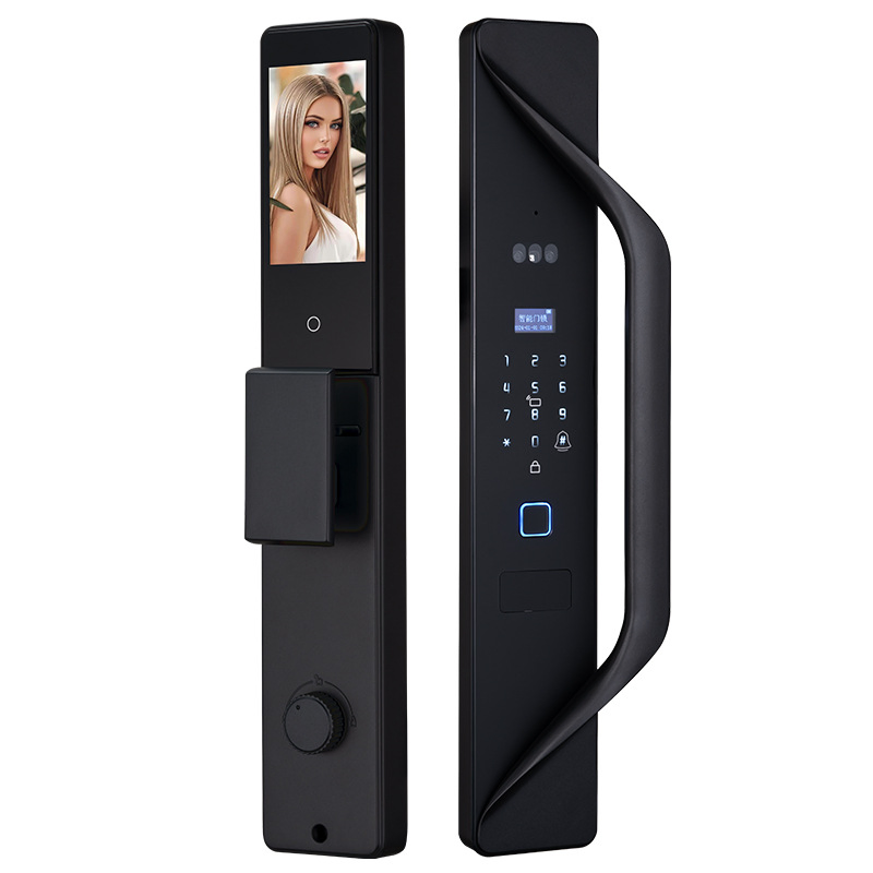 3D Face Fingerprint Recognition Video Intercom Smart Lock 18 Languages Aluminum Alloy Wood Compatibility Tuya APP Remote WiFi
