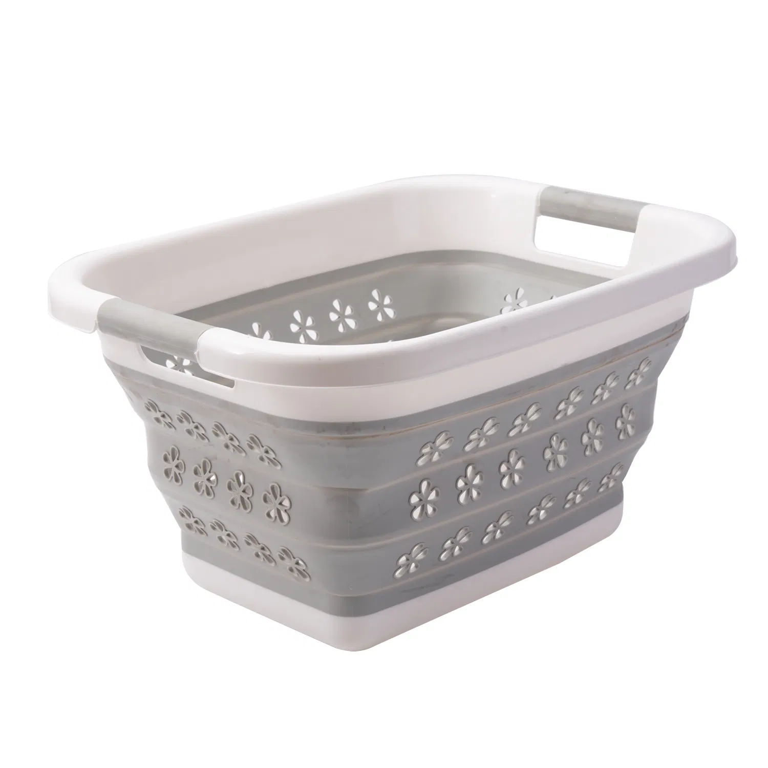 Gray Folding Large Capacity Collapsible Silicone, Mesh Laundry Basket Bathroom Clothing Organizer