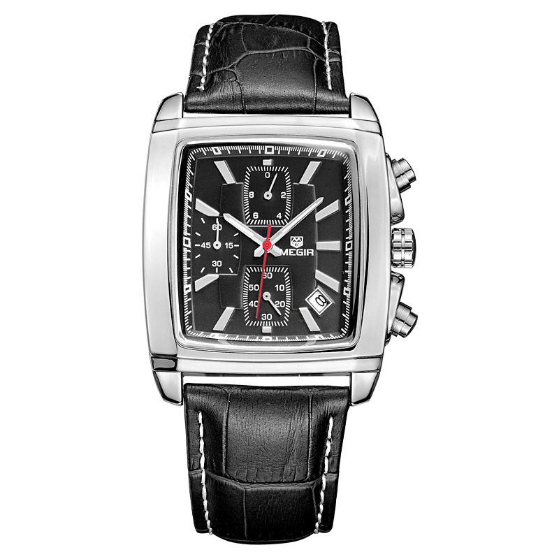 Hot-Selling Megir Square Leather Band Watch Men's Fashion Business Quartz Watch