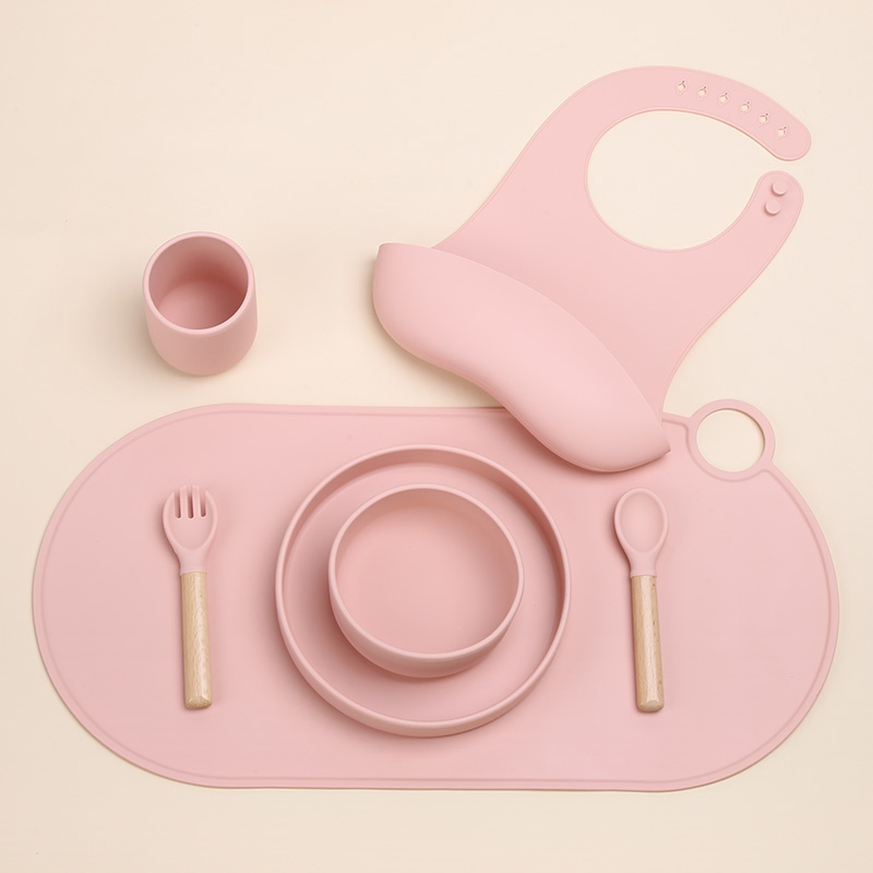 BPA Free Eco-Friendly Plate Silicone Baby Feeding Set with Suction Cup Bib
