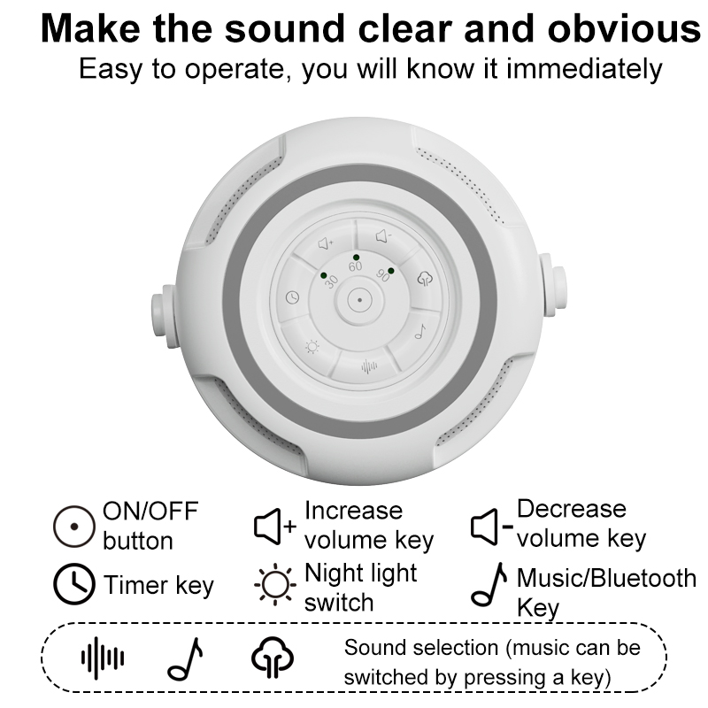 2 in 1 White Noise Machine for Babies Sleep with Bt Speaker with LED Night Light for Children Table Lamp Dimmable Warm Light