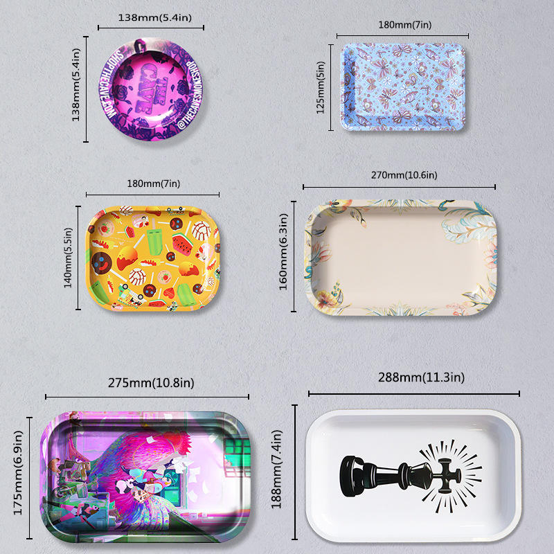 Custom 18*12.5cm Small Metal Rolling Tray Tobacco Tin Herb Rolling Tray