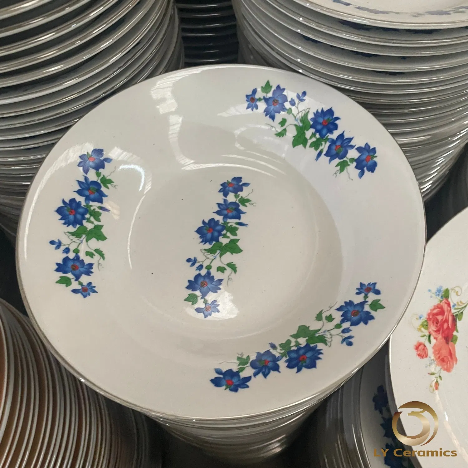 8"Soup Plate Simple Decal with Gold /Silver Line Porcelainware Ceramics Tableware