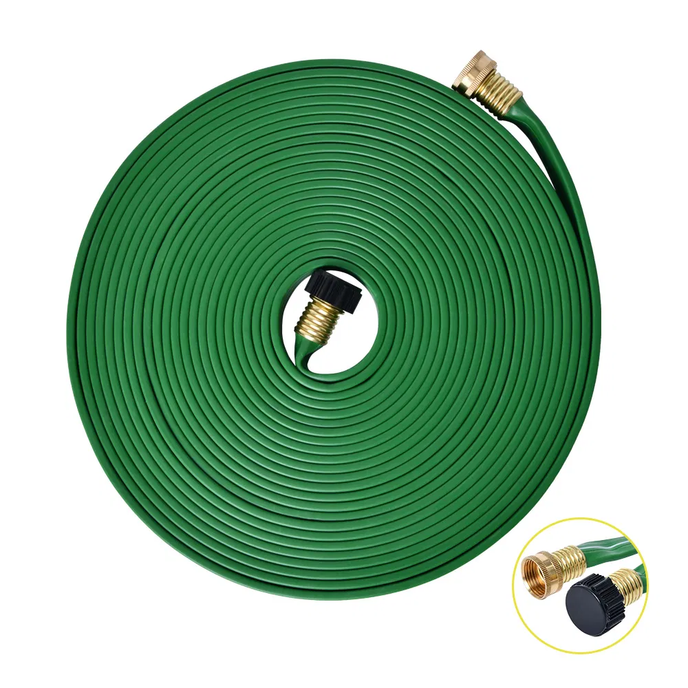 50FT Professional Flat Soaker and Sprinkler 3-Paths Garden Watering Irrigation Hose with Brass Connector 3-Waterway Hose