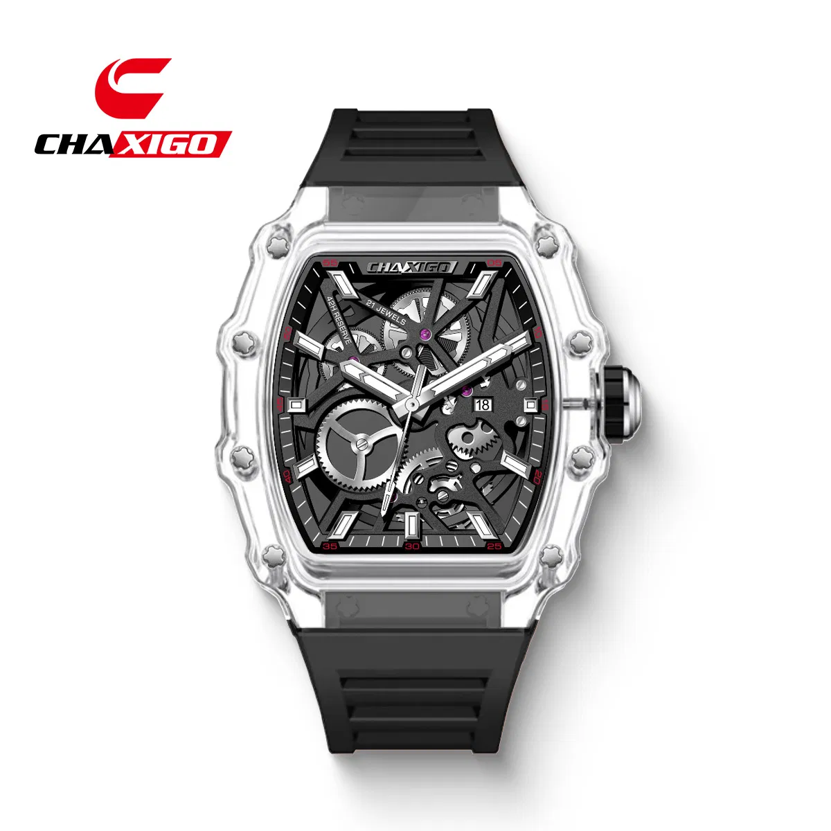 Chaxigo Men's Barrel-Shaped Watch Casual Fashion Automatic Quartz Luminous Waterproof Wristwatch