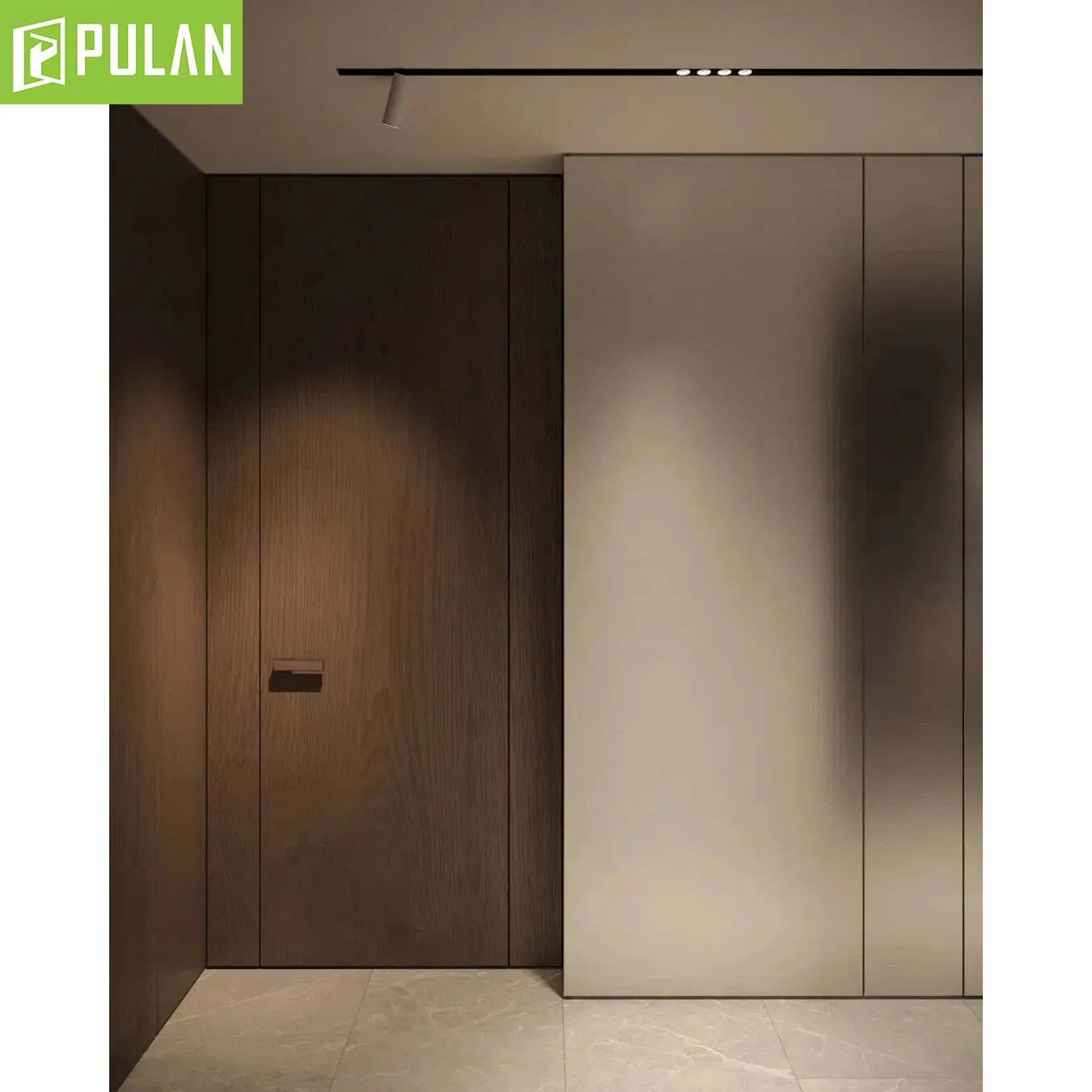Interior Latest Design and Wall Fusion Customized PVC / Painted Finishing Invisible Aluminum Frame Wooden Flush Door with Quite Handle for Bedroom / Study