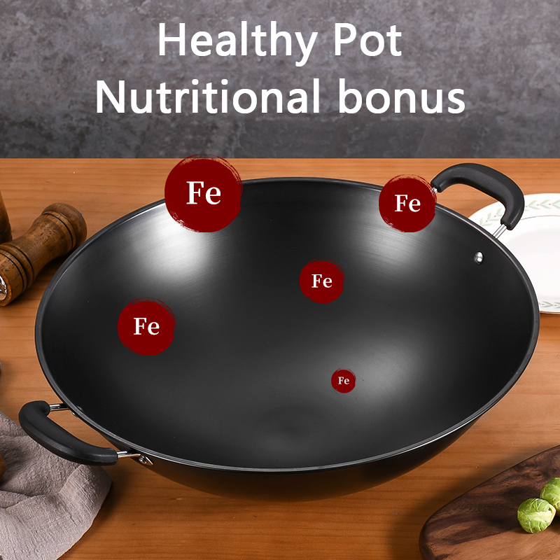 Black Non-Stick Iron Pot, Double Ear Pot, No Coating, Rust-Proof