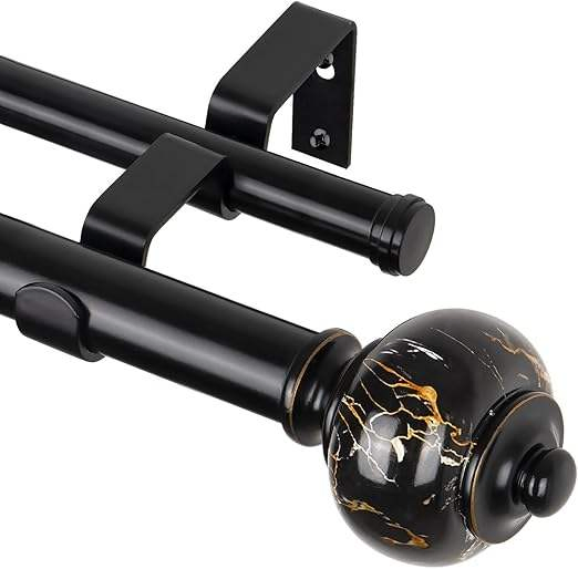 Modern Farmhouse Double Curtain Rods Adjustable Telescopic Window Rods Finials