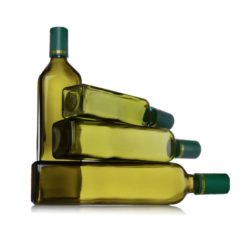 Square Dark Green Empty Glass Sesame Oil Bottle Cooking Oil Bottle with Aluminum Cap