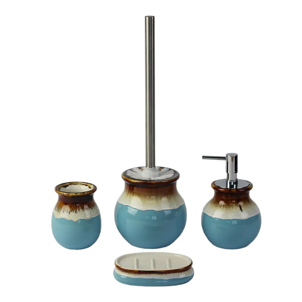 Ceramic 5-Piece Green Glass Bathroom Set for Bath Use
