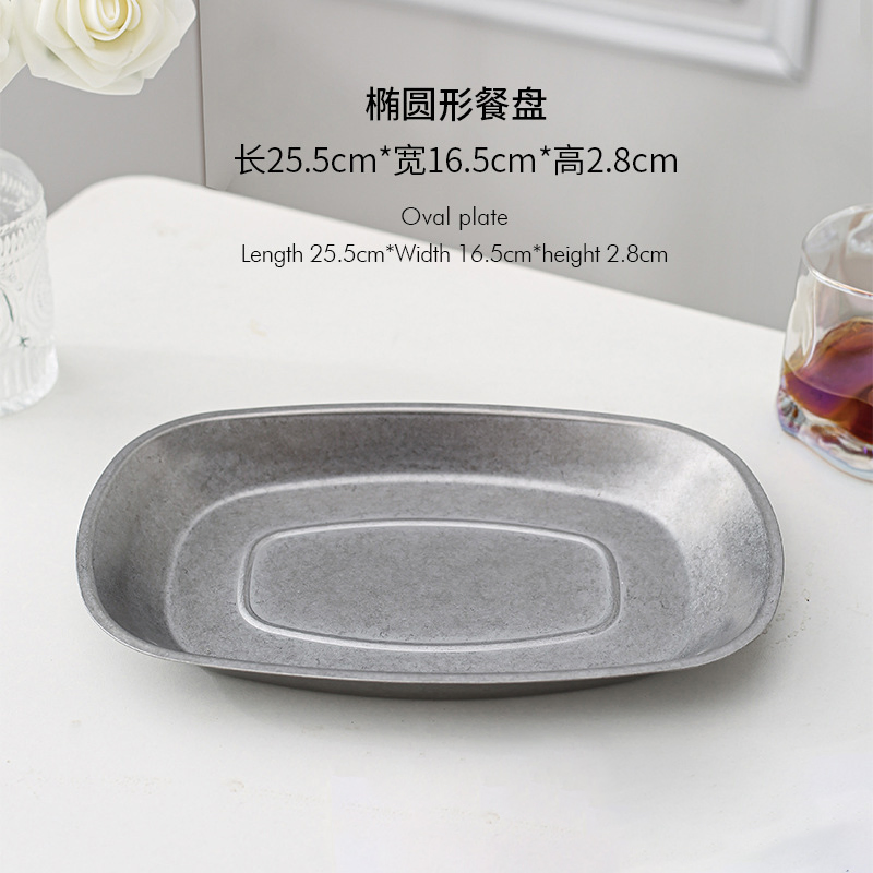 SUS 304 Stainless Steel Retro Oval Tray Square Plate with Snowflake Gray Color
