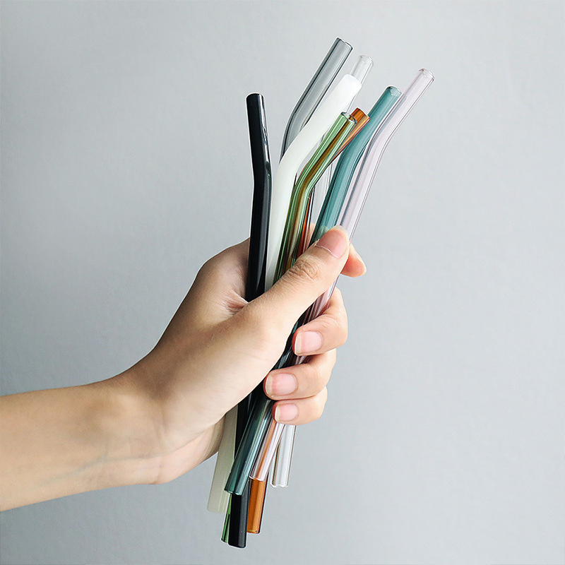 Reusable High Borosilicate Glass Drinking Straw 8mm 12mm Glass Drinking Straw Custom Logo Color
