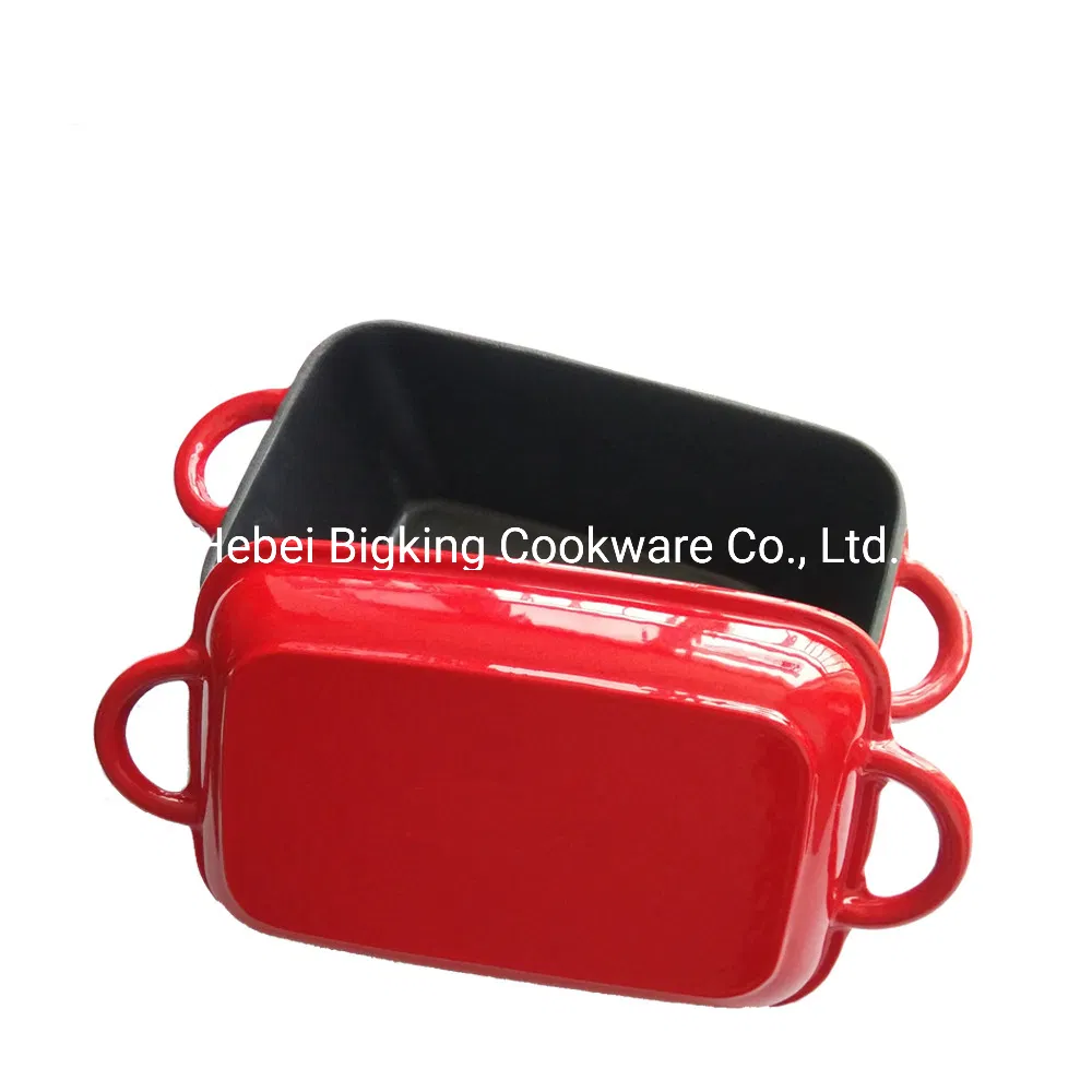 Top Quality Cast Iron Enamel Rectangular Double Use Casserole Roasting Cookware