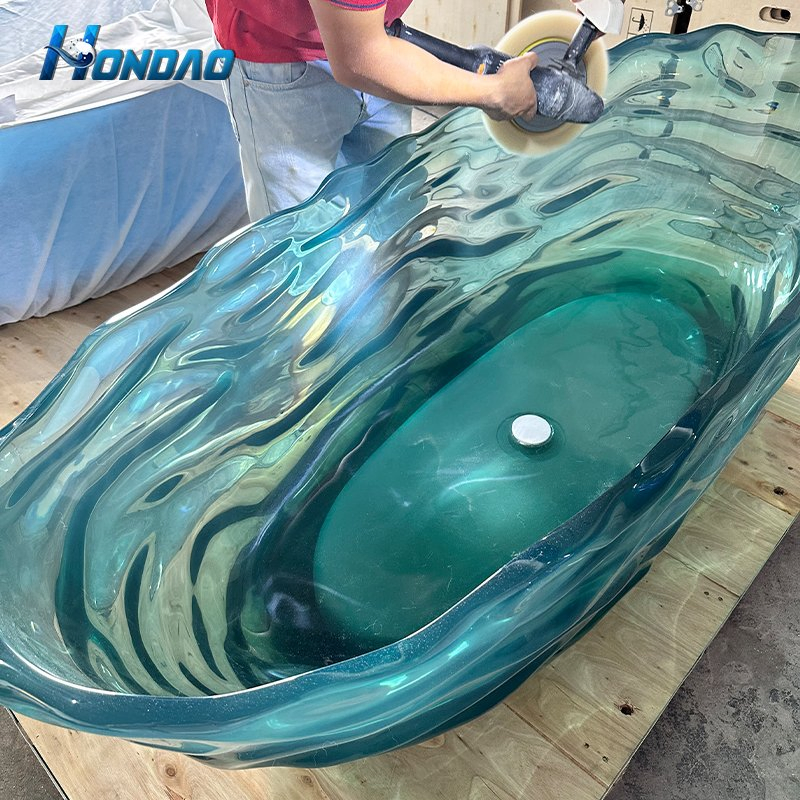 Прозрачная акриловая ванна оранжевая, отдельностоящая