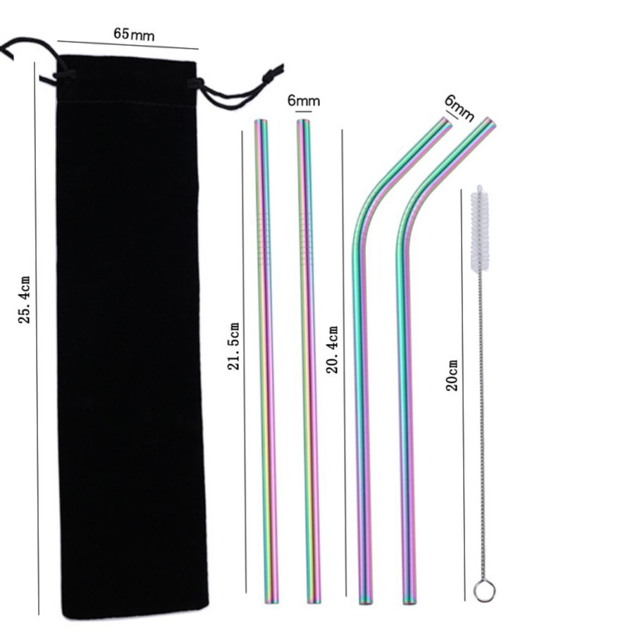 Popular Colorful Portable 304 Stainless Steel Straw Set