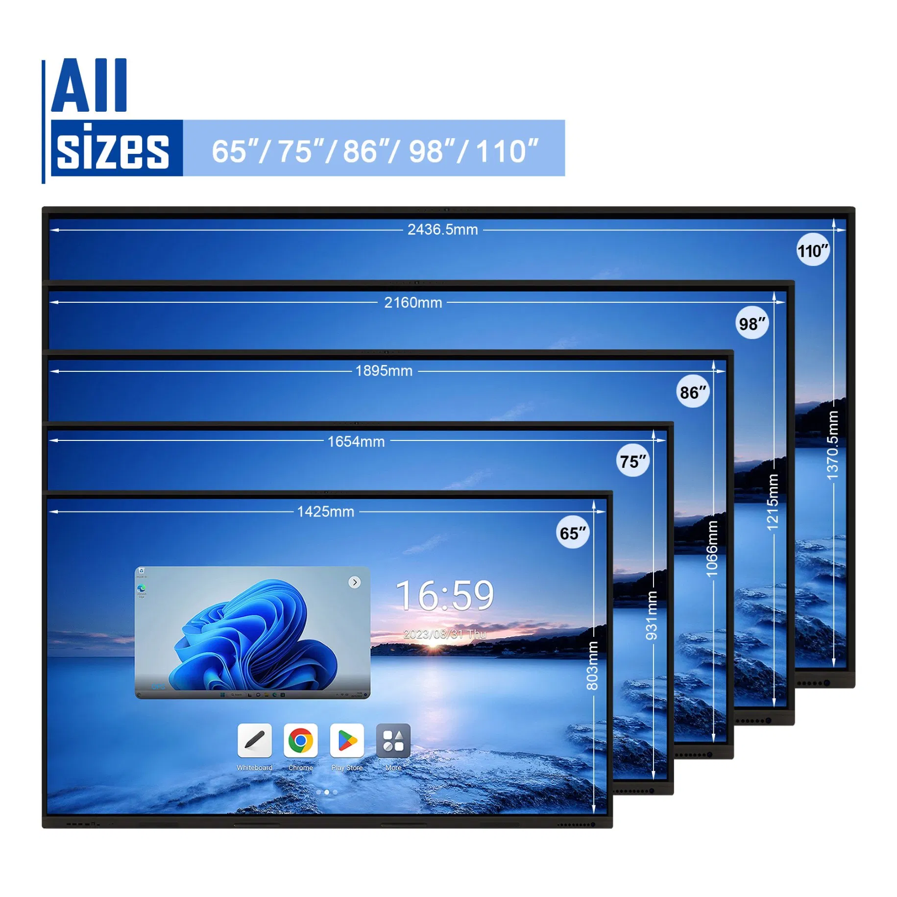 Miboard Ifp86 V14. V2 Interactive Panel with Dp, OPS Interactive Drawing Touch Panel Wi-Fi 6 All in One Android Zero Webcam 3840*2160 Gk6780V100 4K 8*A55