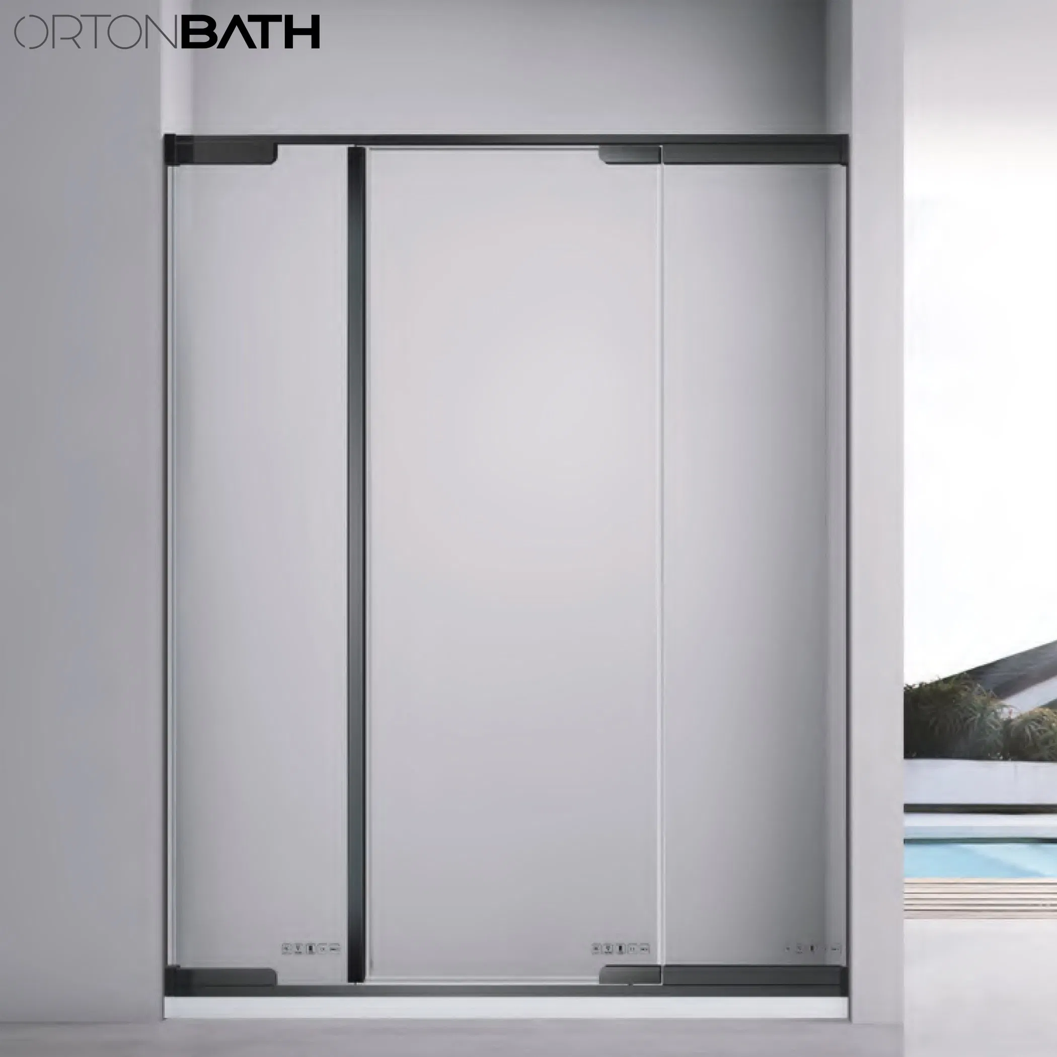 Ortonbath CE Certified Clear Transparent Framed Pivot Silver Thick Customizable Tempered Glass Bathroom Shower Enclosure with Support Frame and Aluminum Profile