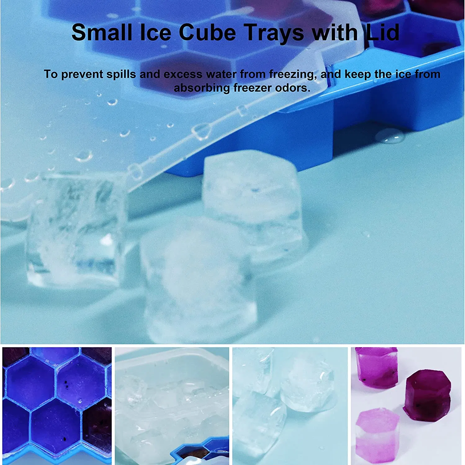 Silicone Ice Cube Tray with Lid in Organizer Bins or Ice Bucket