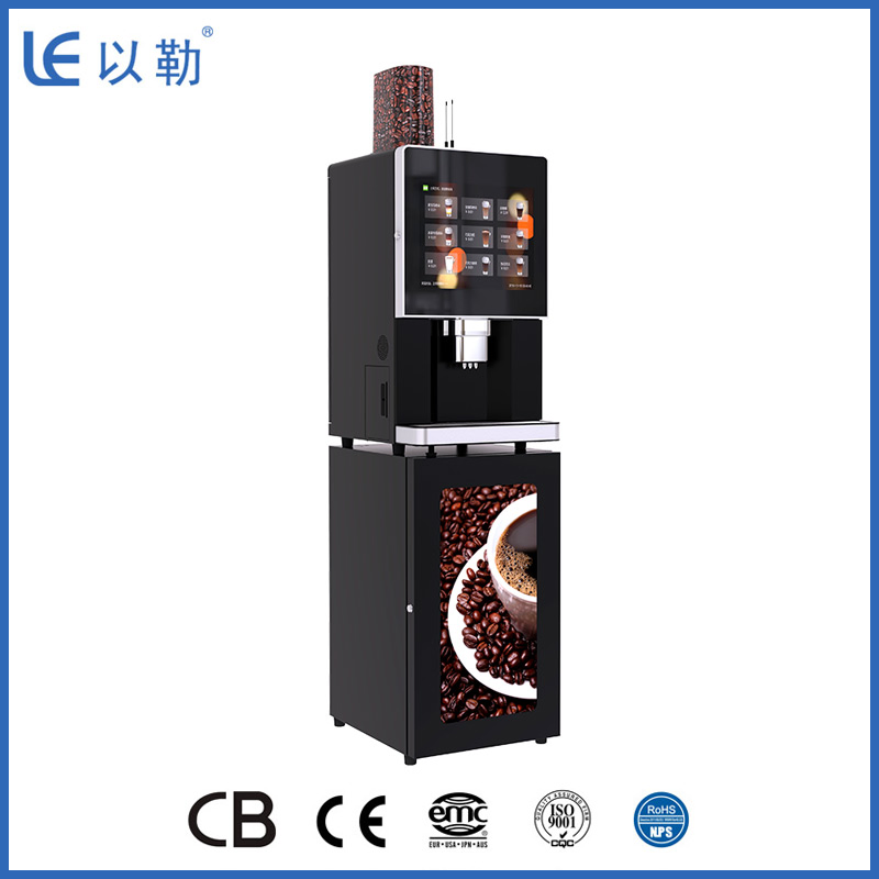 Le307A Table Top Bean to Cup Coffee Vending Machine Support Ad and Cloud Service with One Coffee Bean House and 3 Instant Powder Canisters