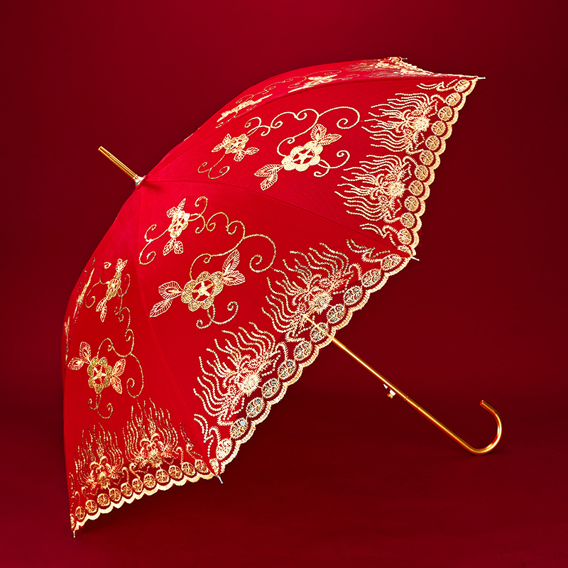 Свадебный зонт красный кружевной для церемоний