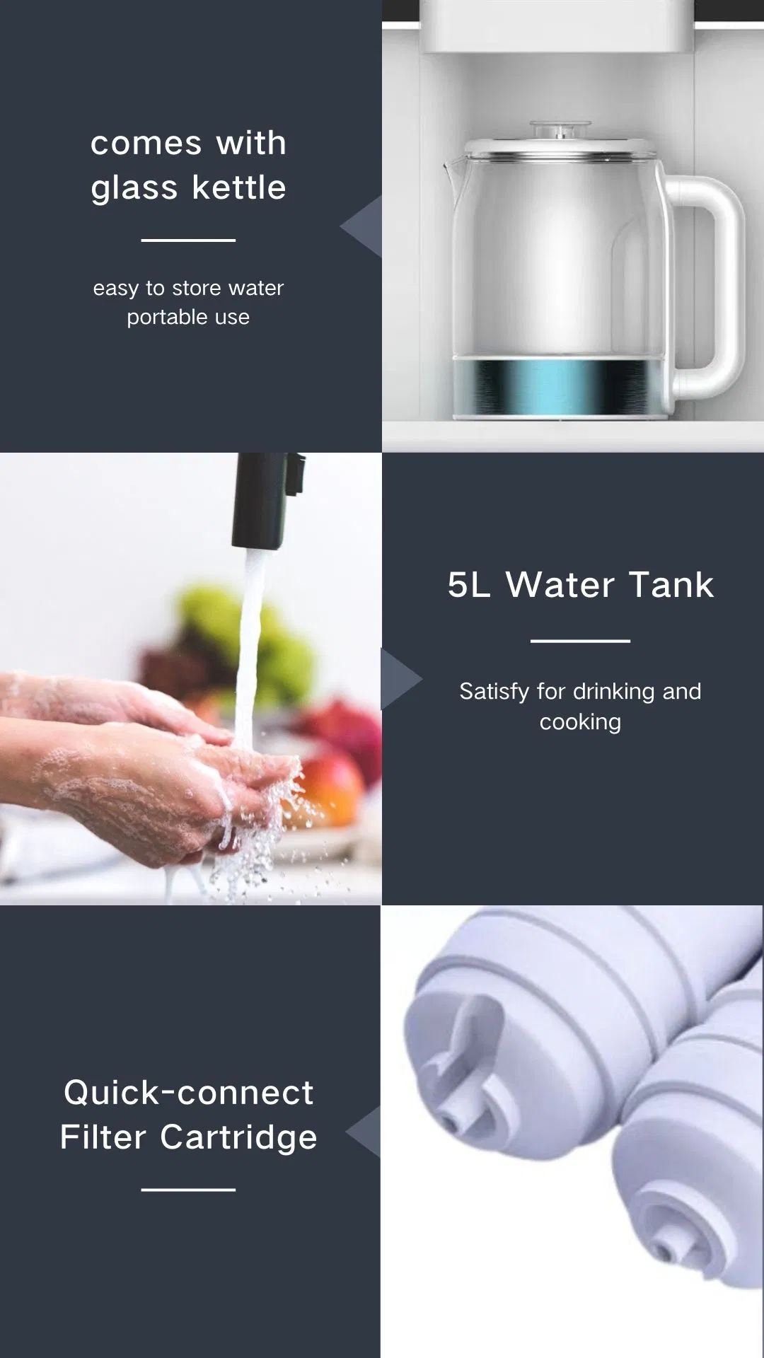 Newest Model 100gpd Quick Flow with Water Kettle Reverse Osmosis System Water Dispenser for Home Countertop