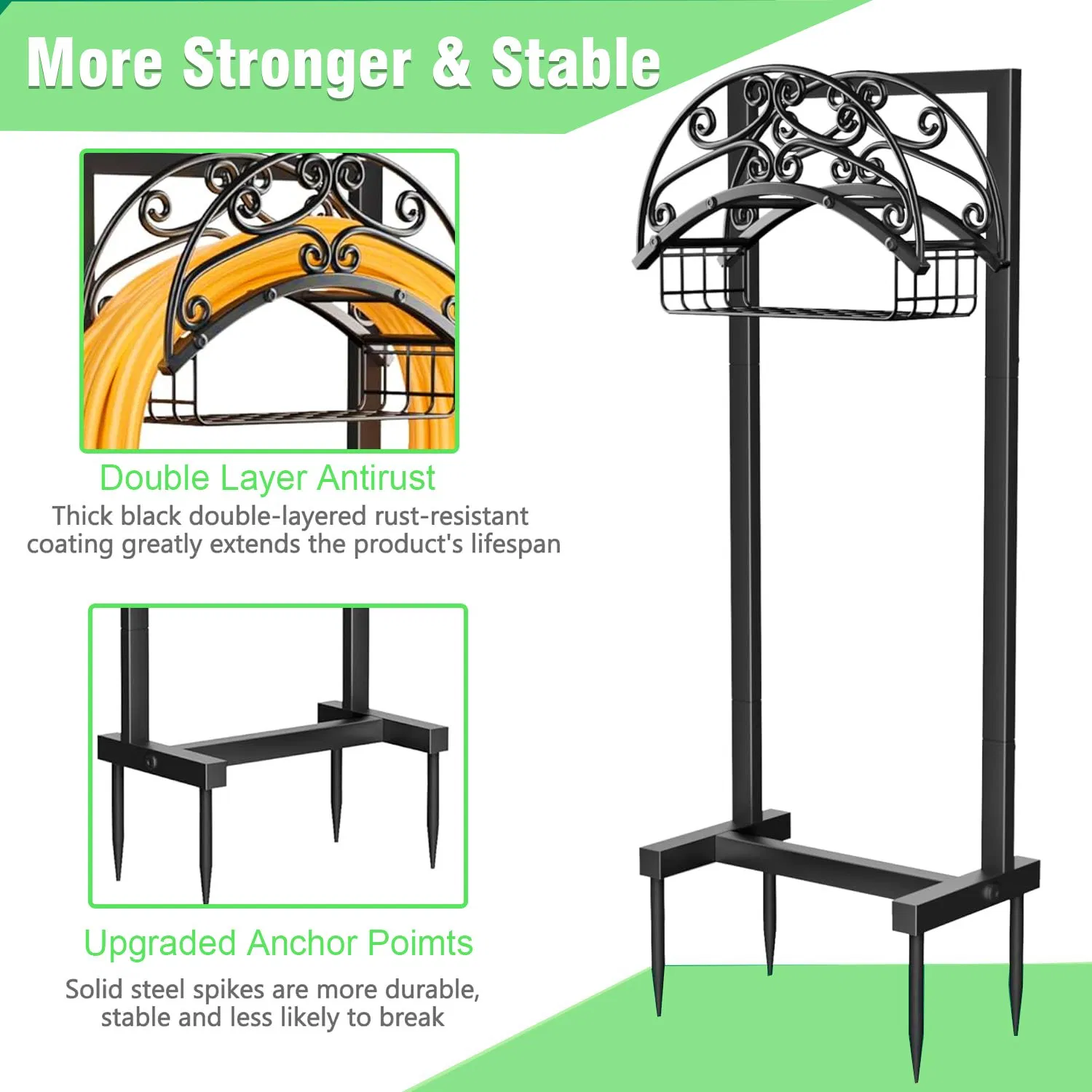 Garden Hose Holder Hanger, Heavy Duty Metal Water Hose Storage Stand Rack