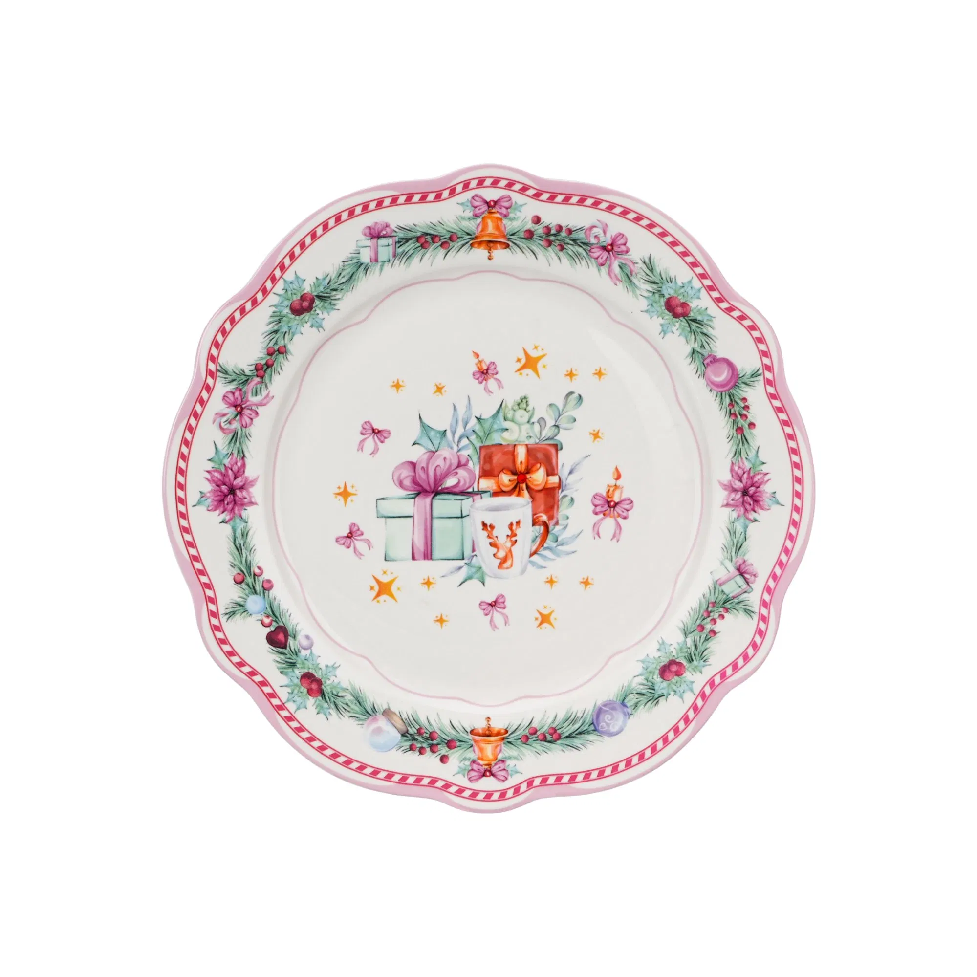 20PCS Christmas Day Jingle Bell Ceramic Dinner Plate Tableware Porcelain Dinnerware Set