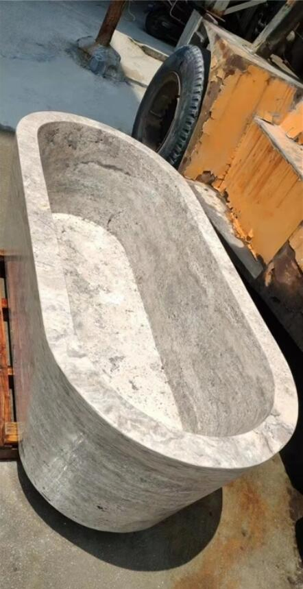 Customized Natural Stone honed/Antique Ellipse Italy Silver Travertine Bathtub for Home/Hotel/House/Resorts/villas Bathroom interior decoration