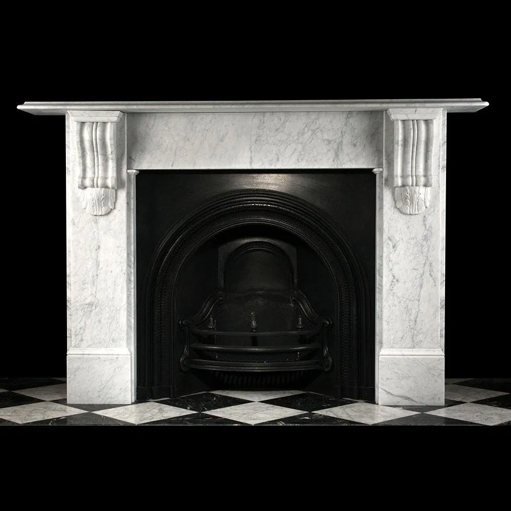 Simple European Style Natural Beige Marble Fireplace Mantel