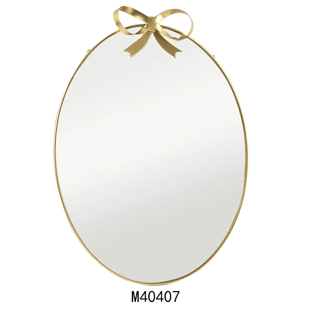 New Design Gold Metal Make up Wall Mirror with Bowknot for Home Decoration
