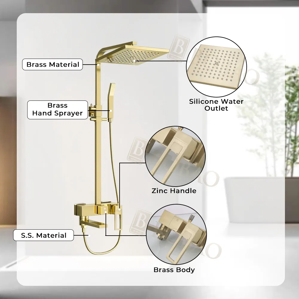 Hotel Luxury Modern 3 Function Brass Brushed Gold Shower Faucet Set