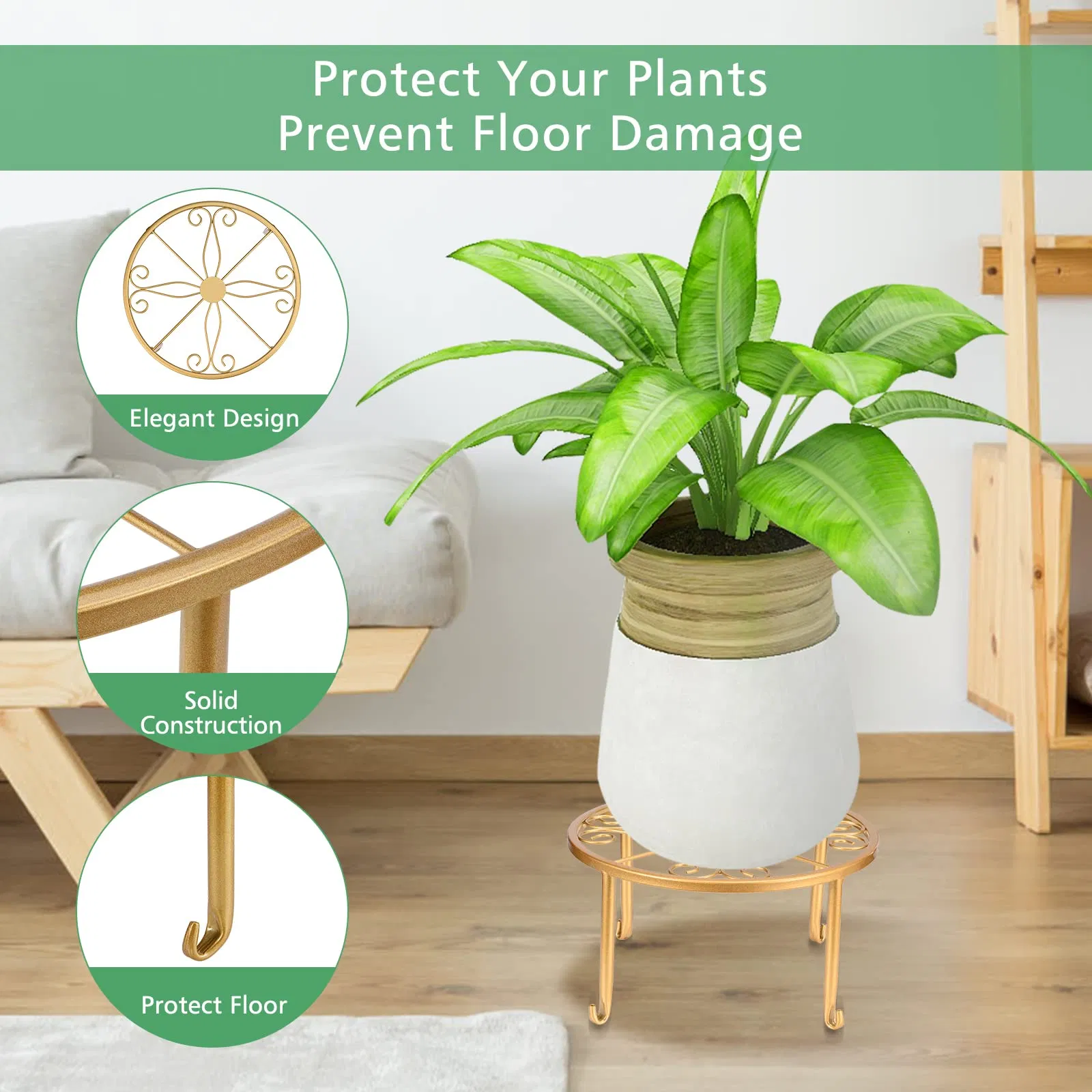 Metal Flower Pot Stands Multiple Rustproof Iron Round Shelf Plant Stand