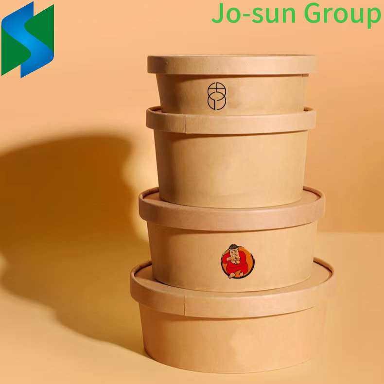 Jo-Sun Take Away Paper Container Salad Bowls 500 Ml 750 Ml Disposable Kraft Paper Round Bowl for Food Packaging