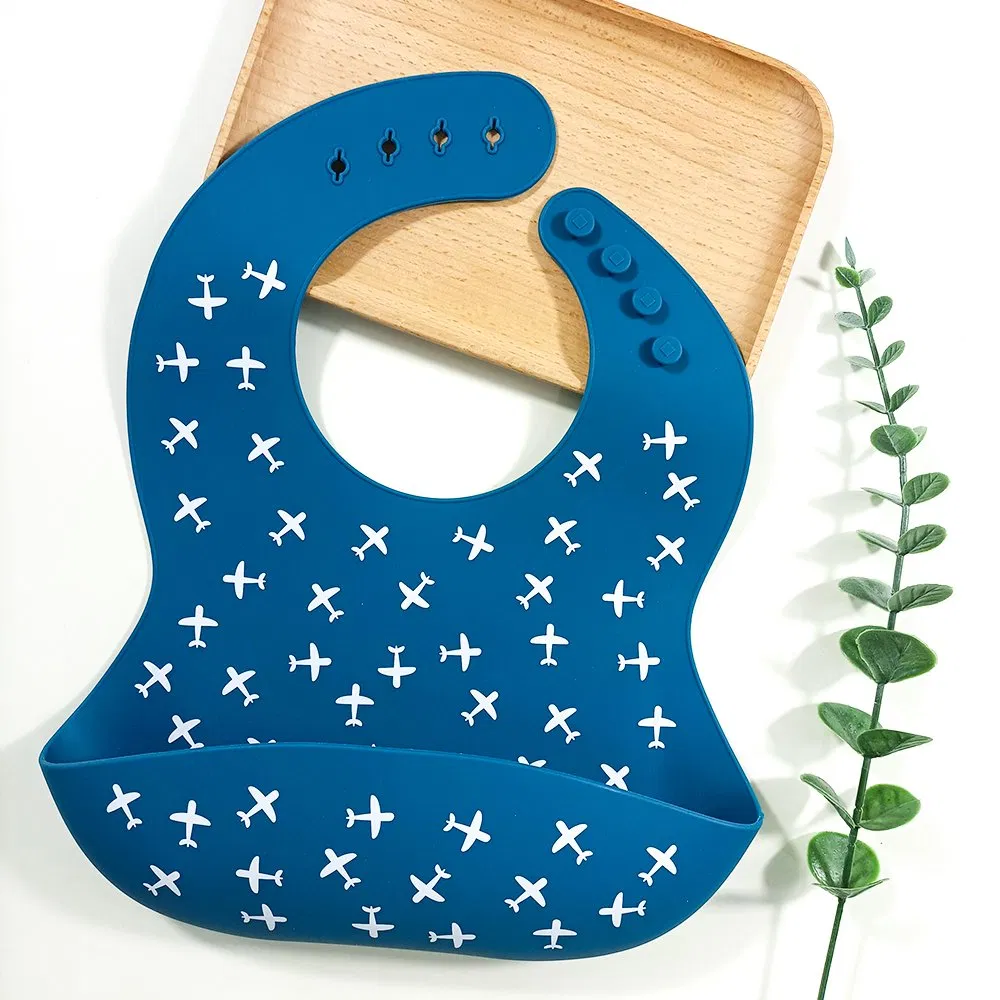 Custom Printed Reusable Silicone Baby Bibs Apron Set Cartoon Animals BPA Free Food Grade Toddler Bib