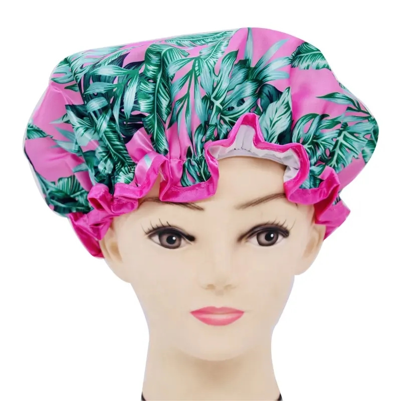 High Quality Printing Shower Caps Double Layer Satin Shower Cap