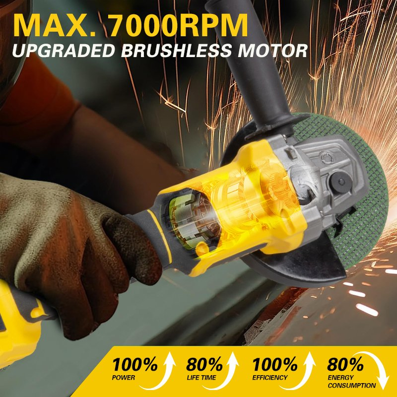 Safe and Durable 21V Cordless Angle Grinder with 100/125mm Discs and 7000rpm Max Speed for DIY