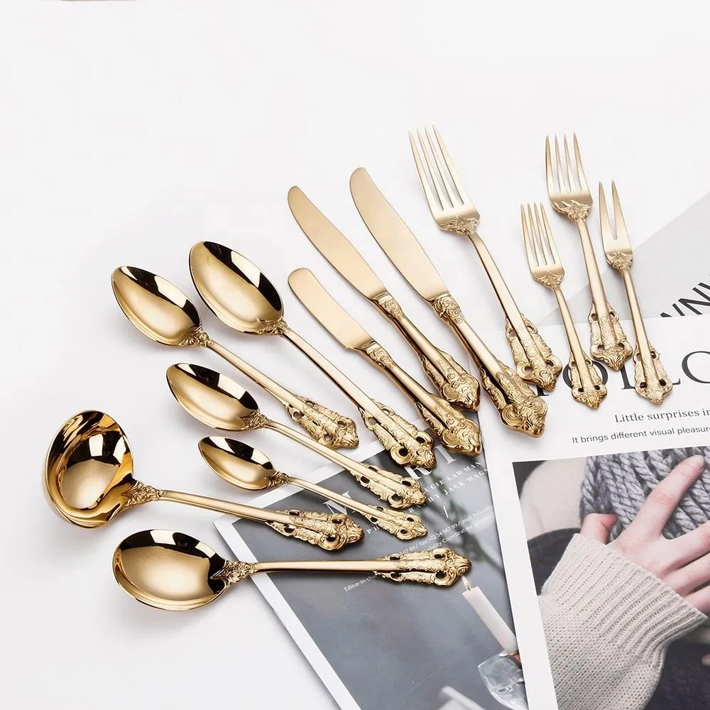 Royal Vintage 18/8 Flatware Gold Plated Silverware Stainless Steel Luxury Cutlery Set