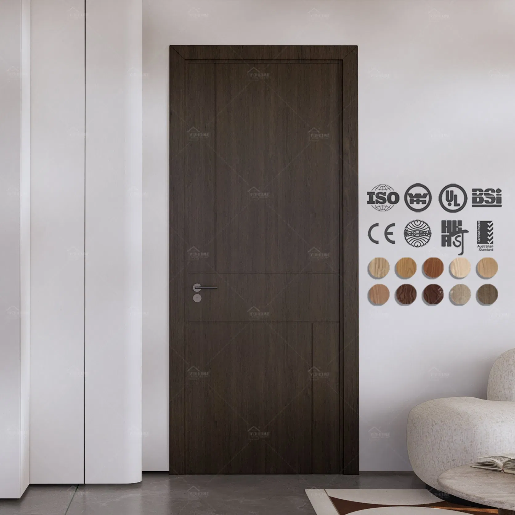 Foshan Yohome New Design Fashion Style Wooden Door for Living Room Sound-Proof Internal Wood Door