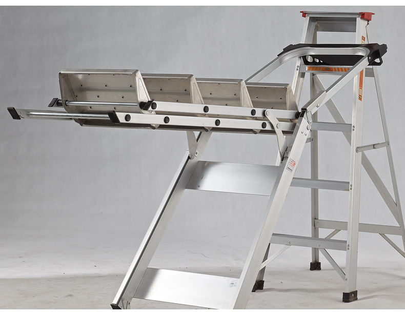 Household 5 Steps Aluminum Ladder with Tool Tray, Folding Step Ladder with Pulleys