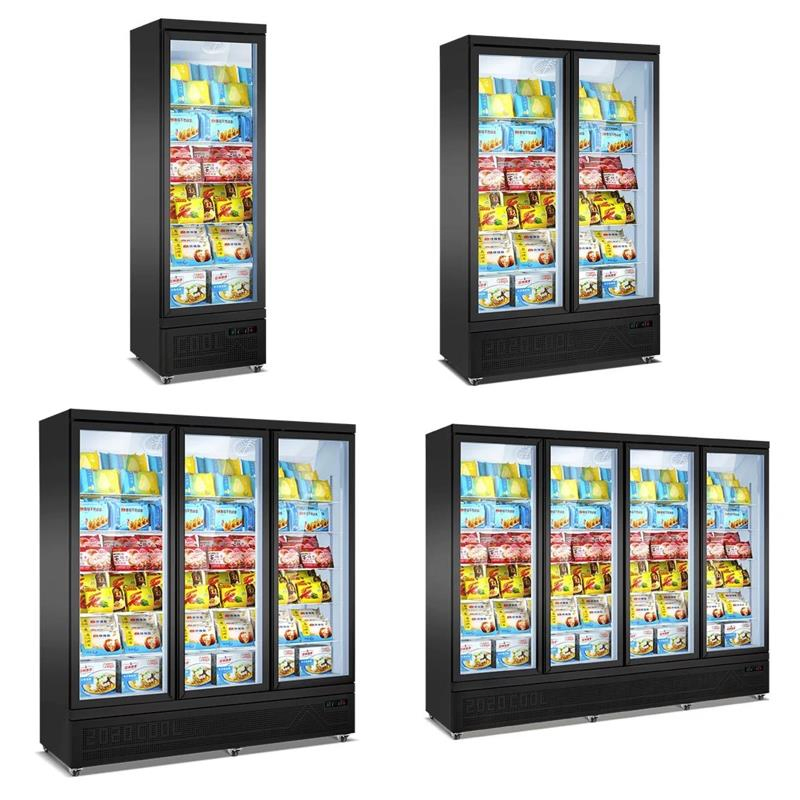 Commercial Glass Door Standing up Frozen Foods Display Freezer Upright Freezing Cabinets