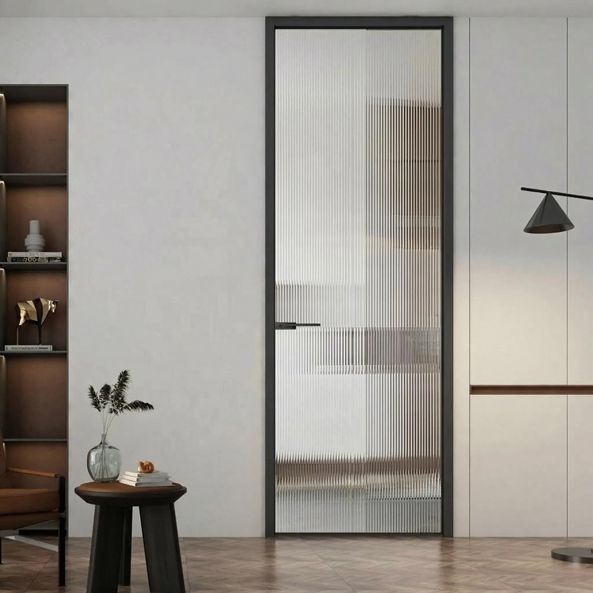 Modern Waterproof Finished Side Opening Bathroom Hinged Casement Aluminum Alloy Double-Layer Tempered Glass Door