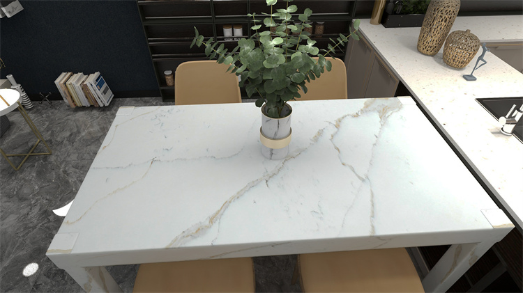 White Quartz Slab, Brown Grey Veins, Calacatta Quartz Slab