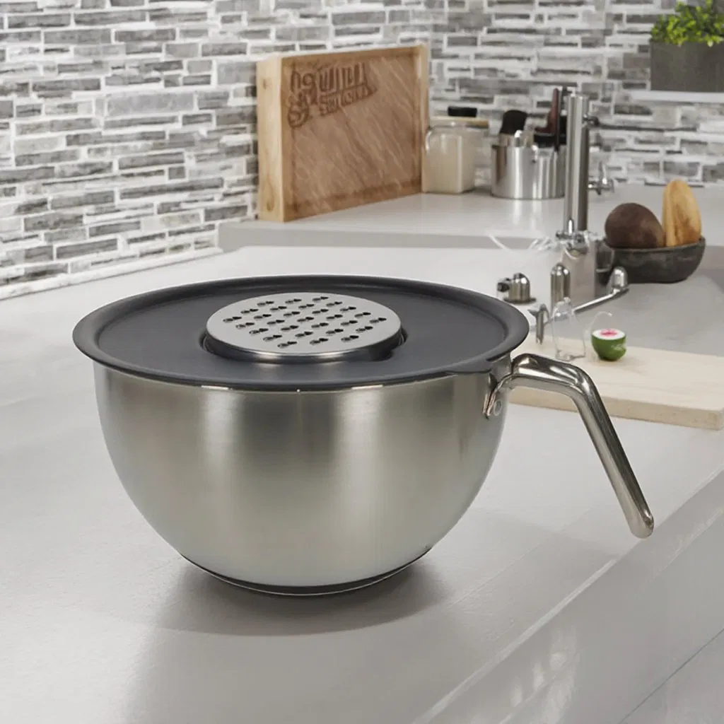 UK Hot Sale Kitchen Accessories Cooking Utensils Grey Non Slip Bottom PE Lid Stainless Steel Serving Bowls Mixing Bowls
