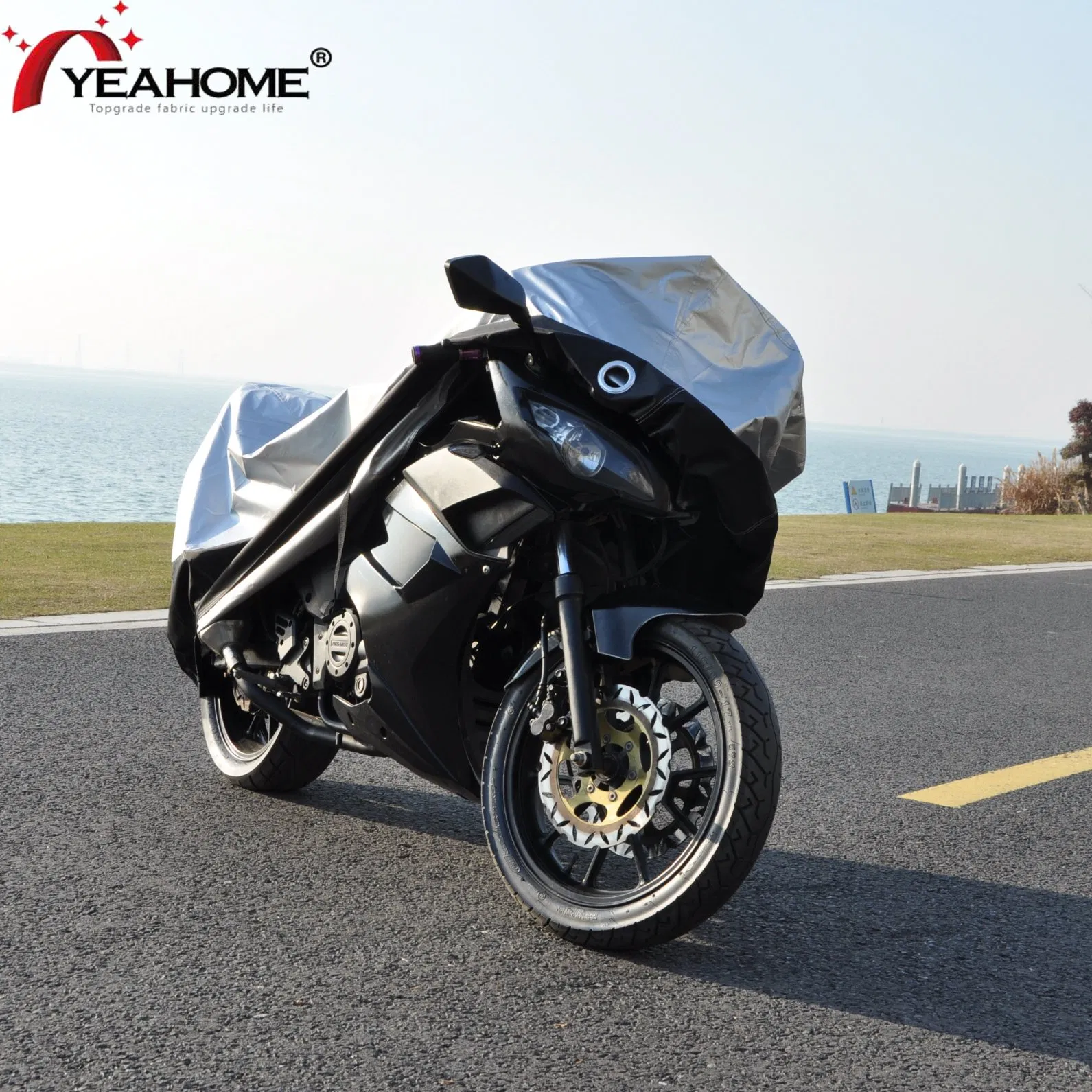 Silver Black Oxford 210D Waterproof Motorcycle Cover Anti-UV