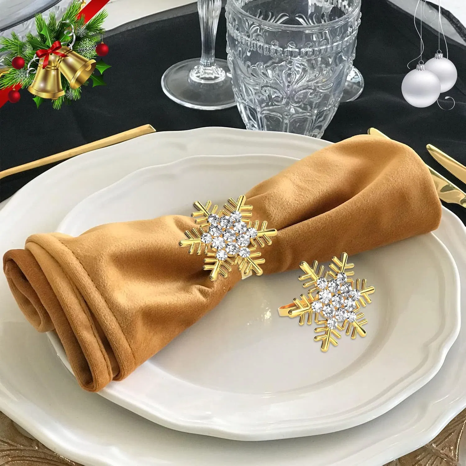 Christmas Snowflake Diamond Napkin Rings Gold Napkin Buckle Table Decorations