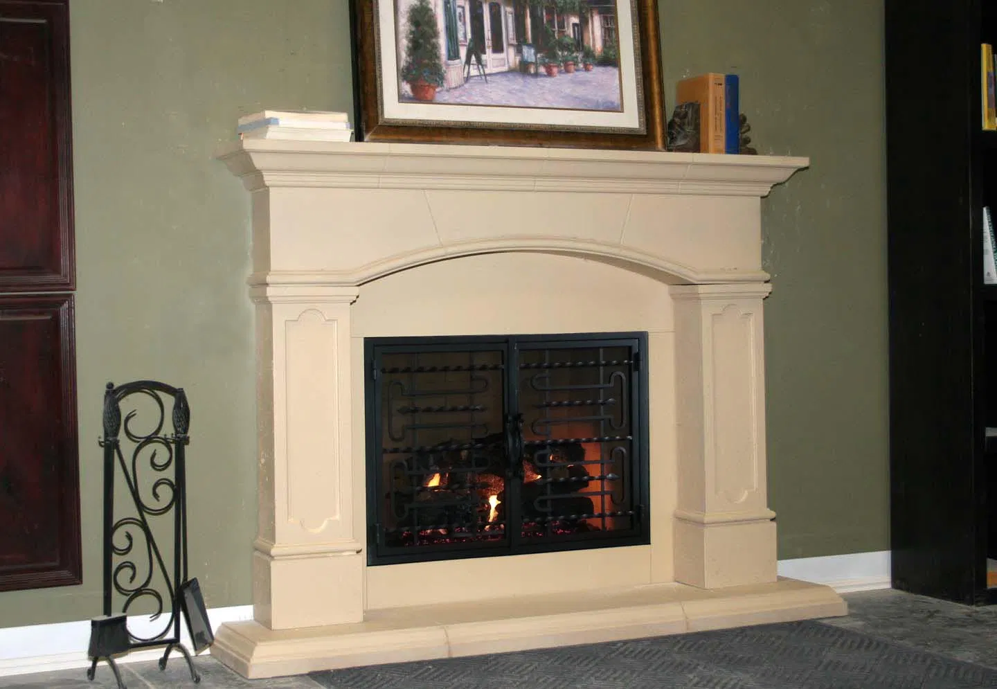 White/Beige/Black Color Stone Sculpture Marble Mantel Fireplace