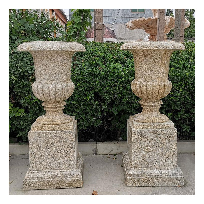 Custom Granite Natural Stone Flower Pots Sculpture for Park Decoration