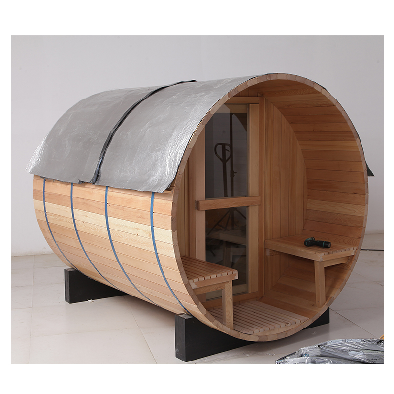 Canadian Red Cedar Outdoor Round Wooden Barrel Sauna Panoramic Sauna Room