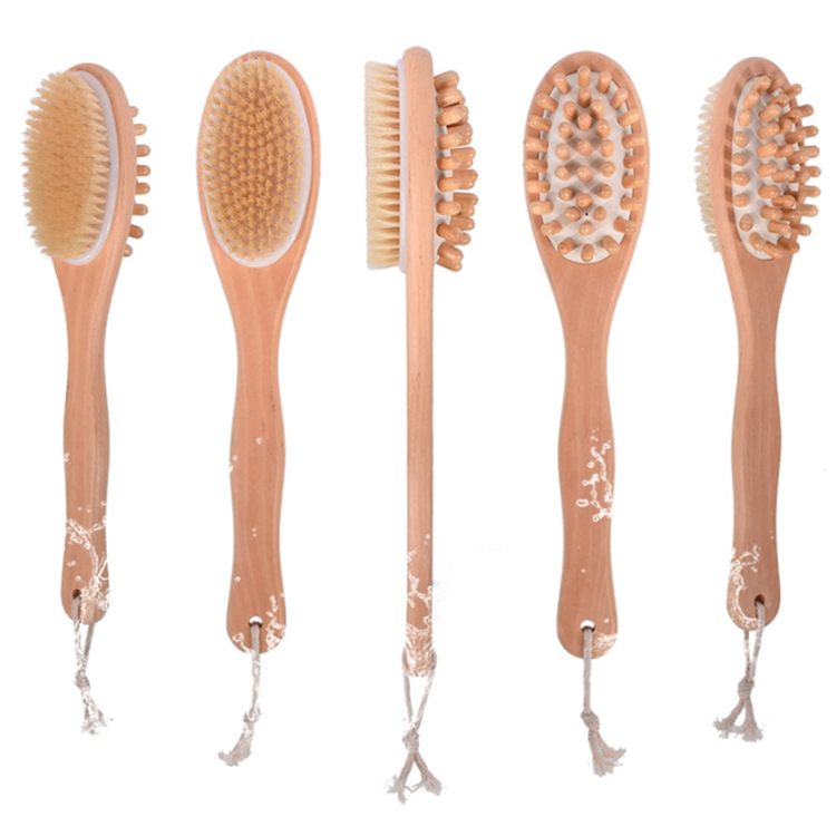 Dry Brushing Body Two Sides Brush Long Handle Double Side Wooden Shower Massage Dry Body Bath Brush