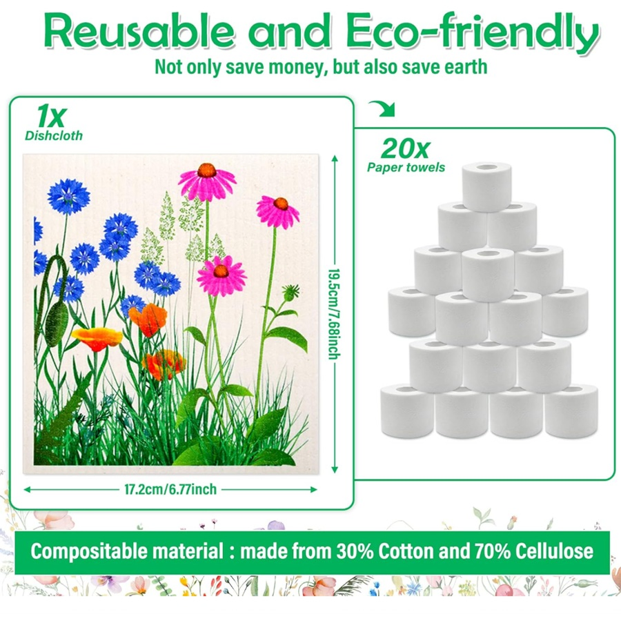 Printing Design Dish Rags Reusable Cloths Kitchen Towels Cotton Cellulose Sponge Dishcloth